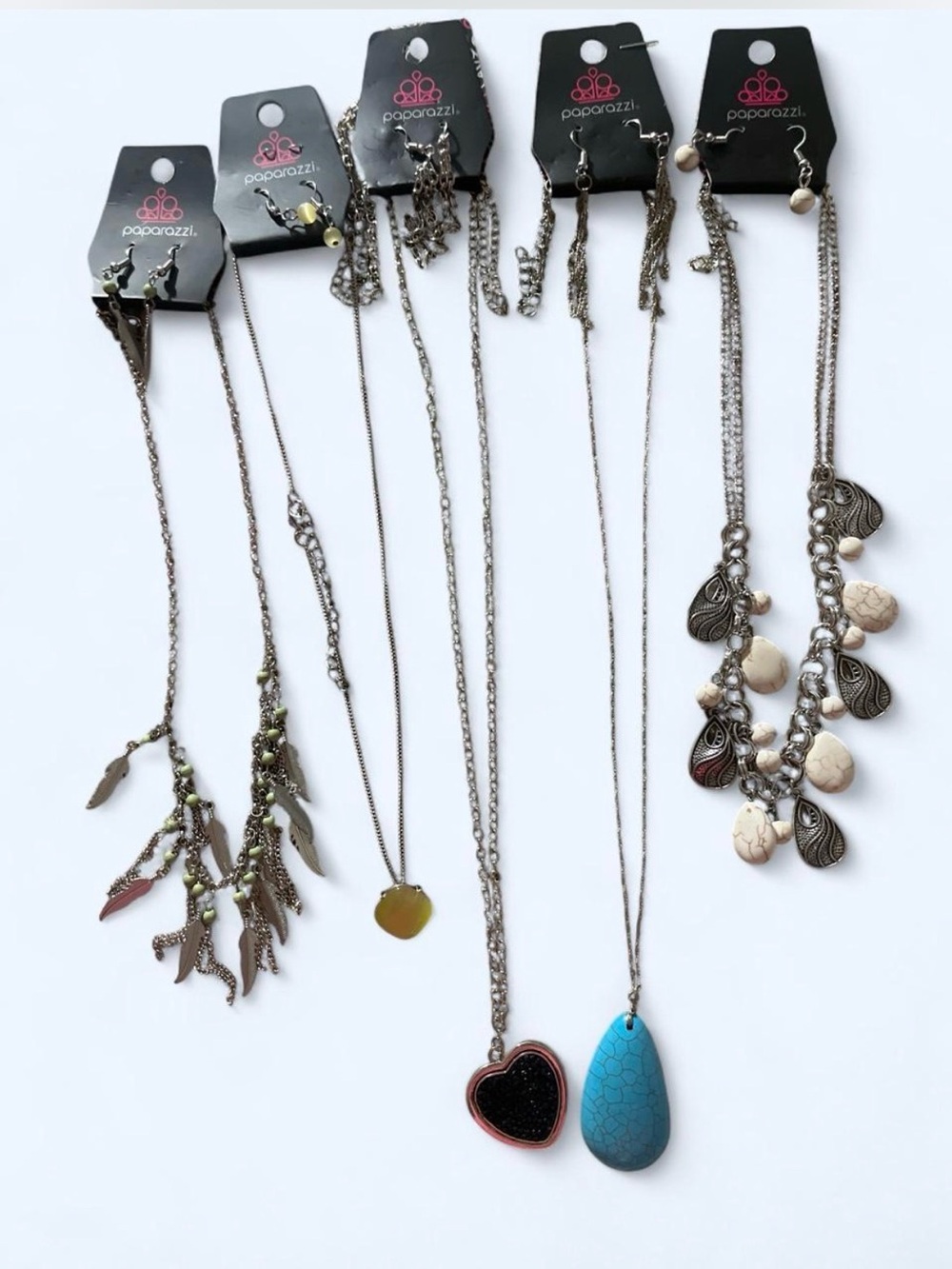 Paparazzi Women’s Silver-Tone Turquoise Teardrop & Heart Pendant Necklace Set